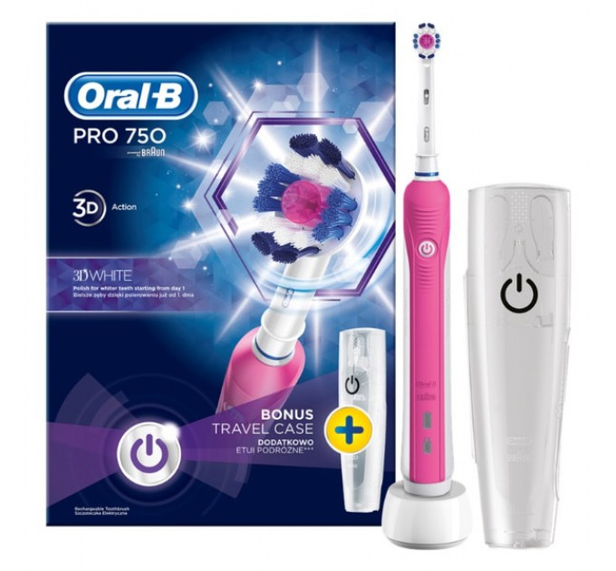 Электрическая зубная щетка Oral B Pro 750 D16.513.UX 3D Белая с футляром